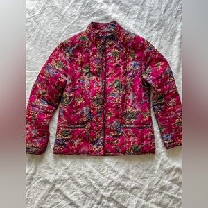 Vintage Silk Asian Jacket - Pink with Floral Print - Quilted Warm Coat - Small S